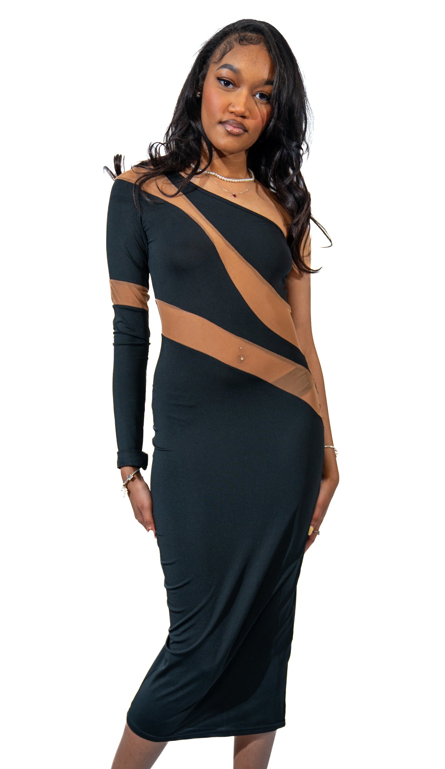 Mesh Sheer Neck Dress