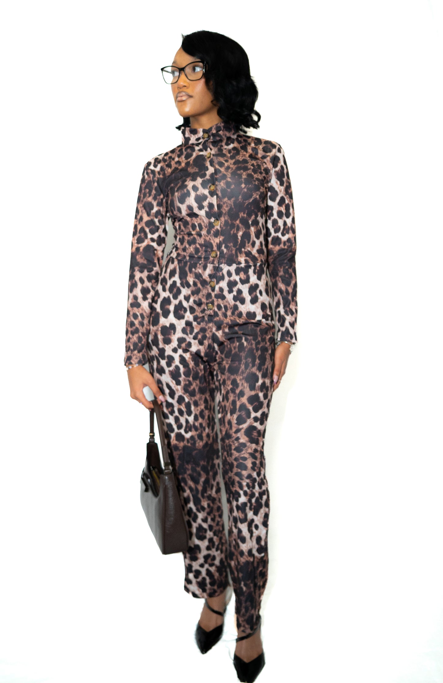 Long Sleeve Leopard Jumpsuit