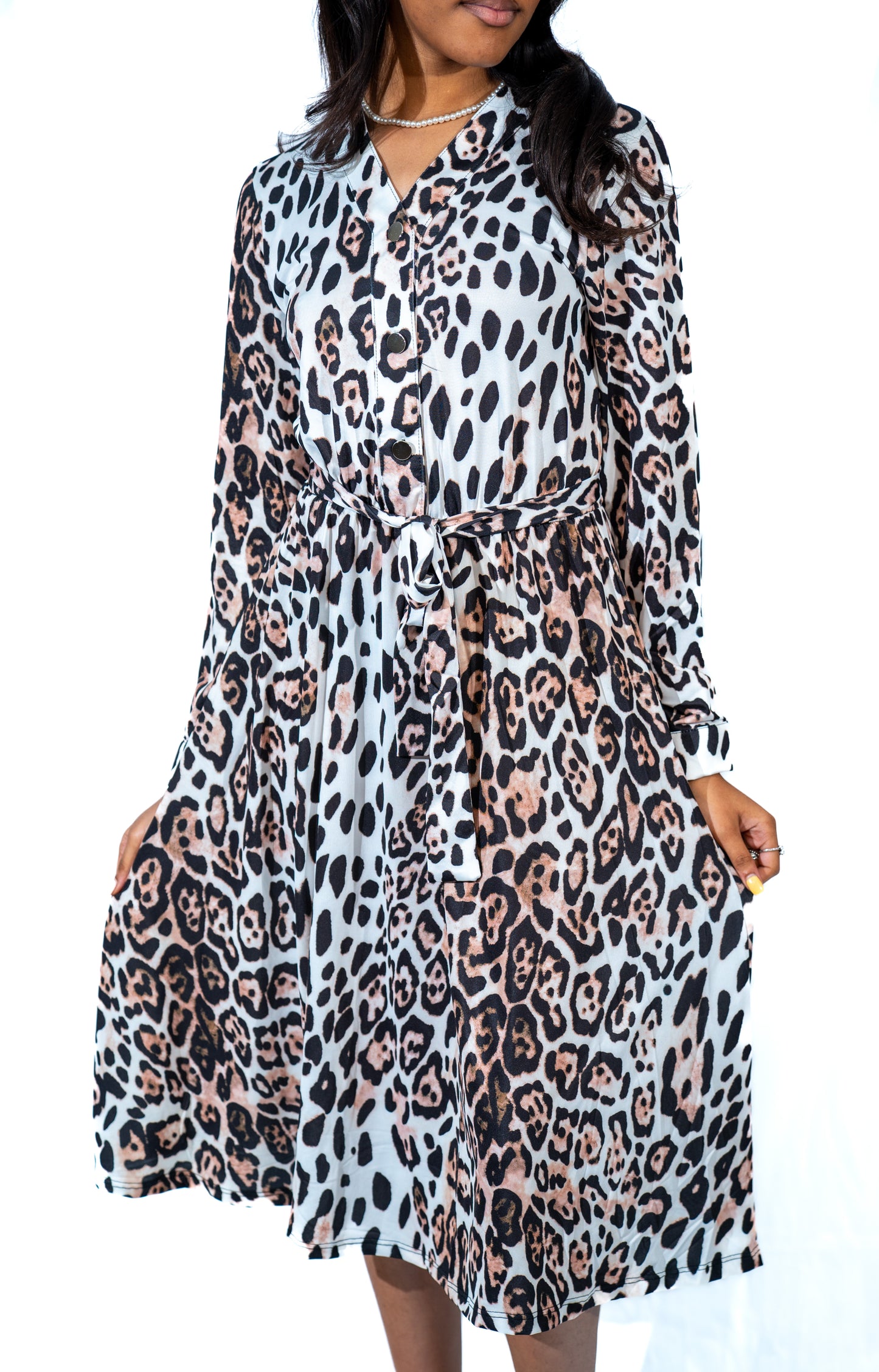 Belted Leopard Midi Dress